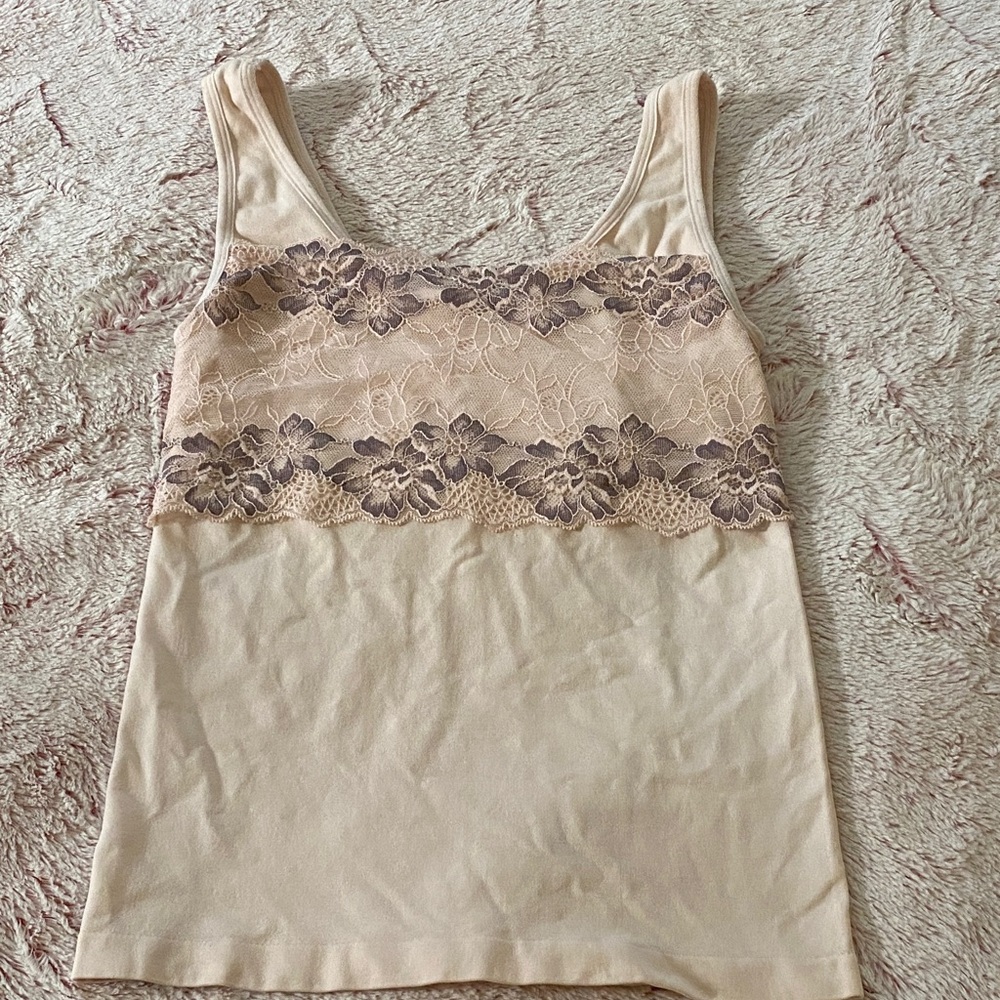Elegant Lace Trim Camisole - Cream and Brown